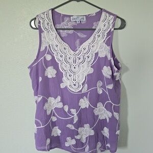 Vintage Liberty Lane Lavender Embroidered Tank Size Medium
